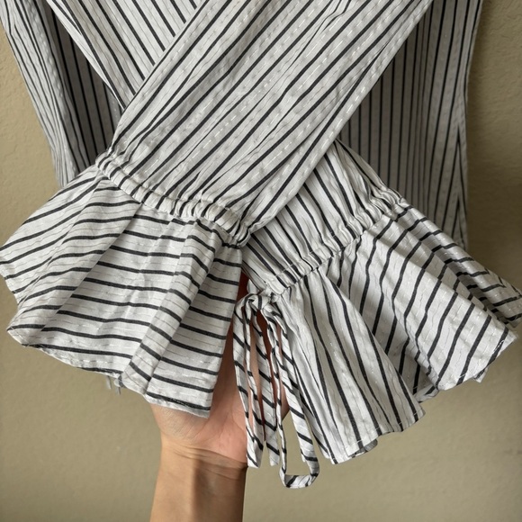 Derek Lam 10 Crosby Metallic Striped Print Long Ruffle Sleeve Career Blouse Top - Picture 8 of 13